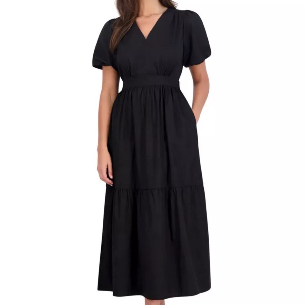 French Connection Women's Bubble Sleeve Poplin Maxi Dress Black XXL